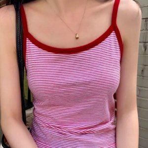 Y2K H&M x L.O.G.G. Soft Red and White Striped Racerback Summer Tank Top